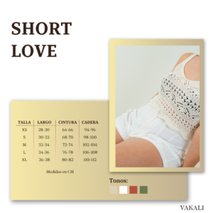 tallas y colores short love